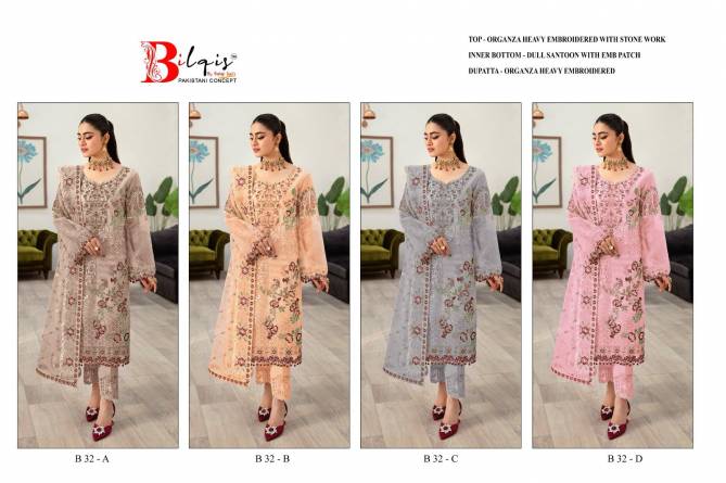 B 32 A To D By Bilqis Organza Pakistani Salwar Suits Wholesale Price In Surat
